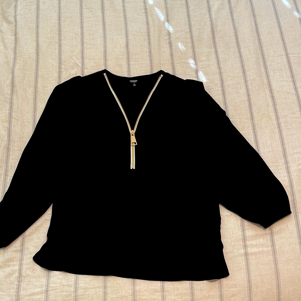 Black Blouse with Gold Zipper